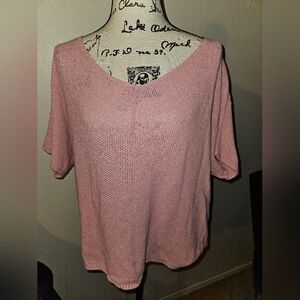 Tina Stephens Womans Short Sleeve Pink 100%  Cotton Blouse O/S